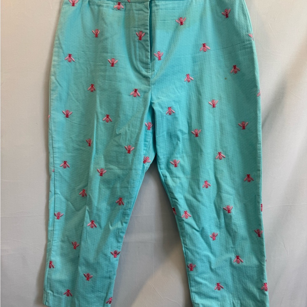 Lilly Pulitzer Turquoise Pants with Pink Bees Embroidery - Picture 4 of 7